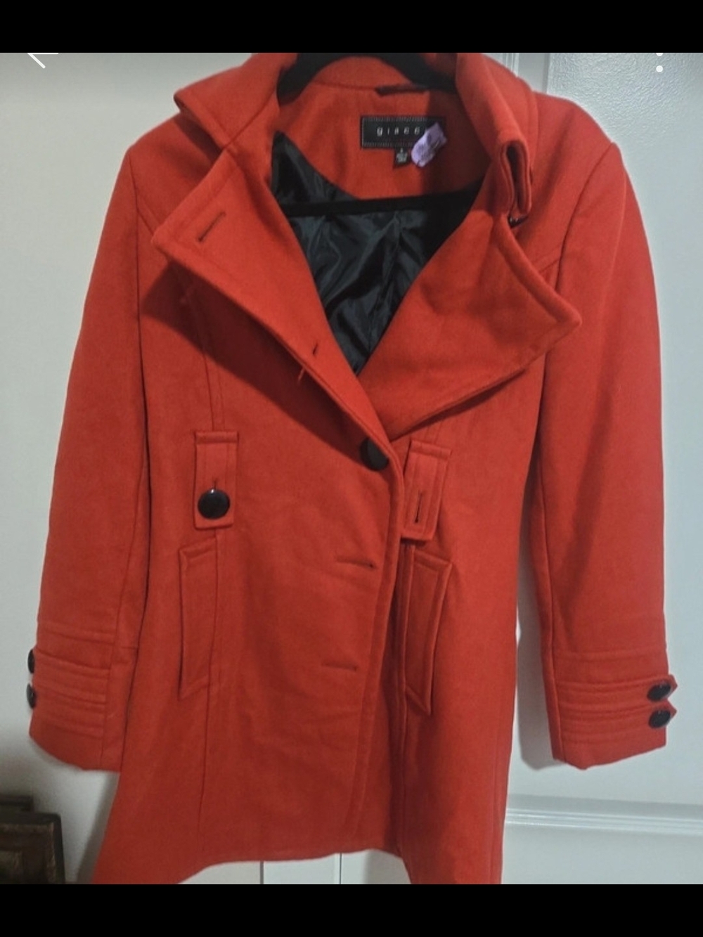giacca Vibrant Orange Peacoat with Button Details